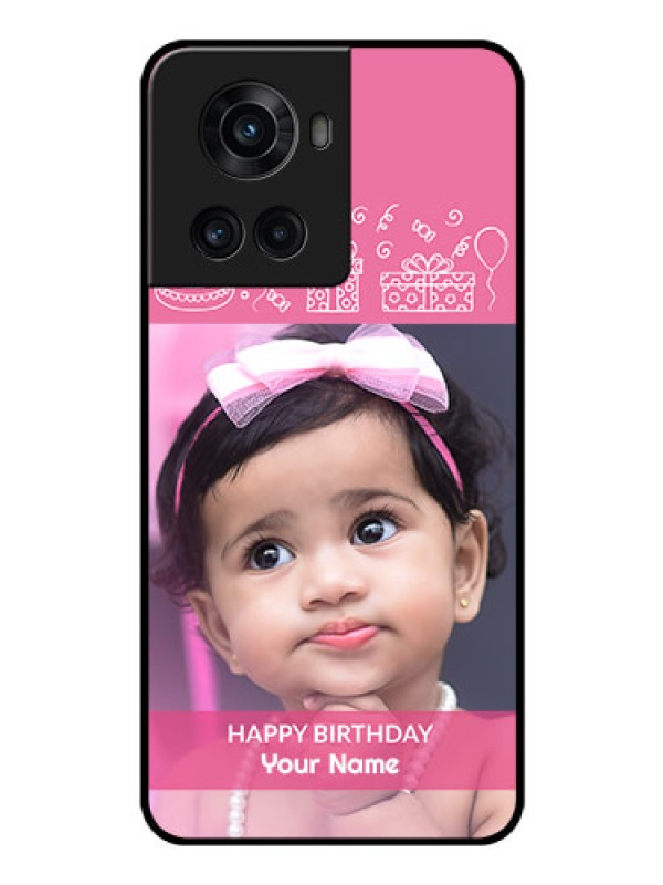 Custom OnePlus 10R 5G Photo Printing on Glass Case - with Birthday Line Art Design