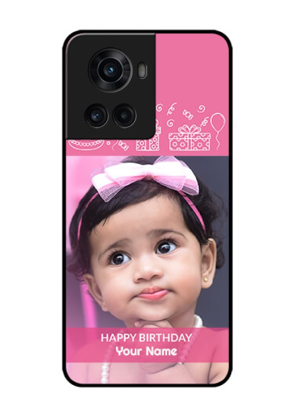 OnePlus 10R 5G Photo Printing on Glass Case - with Birthday Line Art Design