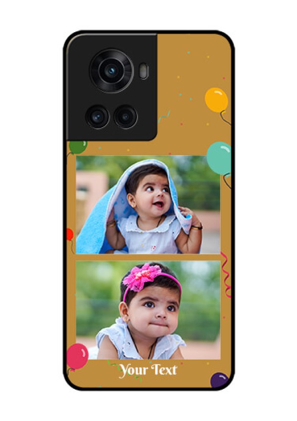 OnePlus 10R 5G Personalized Glass Phone Case - Image Holder with Birthday Celebrations Design
