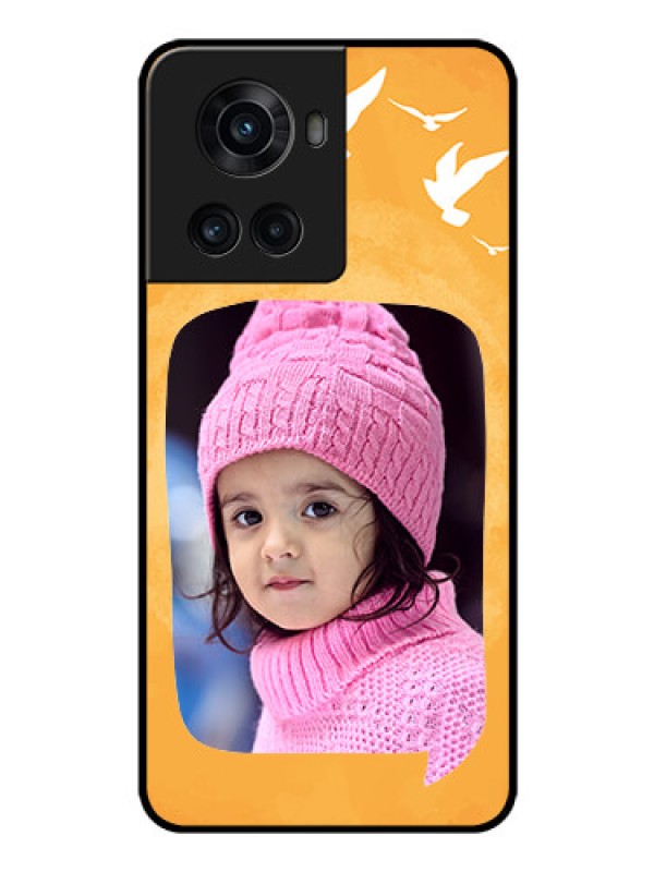 Custom OnePlus 10R 5G Personalized Glass Phone Case - Water Color Design with Bird Icons