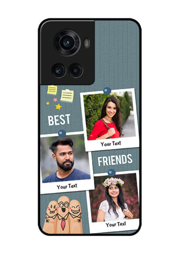 OnePlus 10R 5G Personalized Glass Phone Case - Sticky Frames and Friendship Design