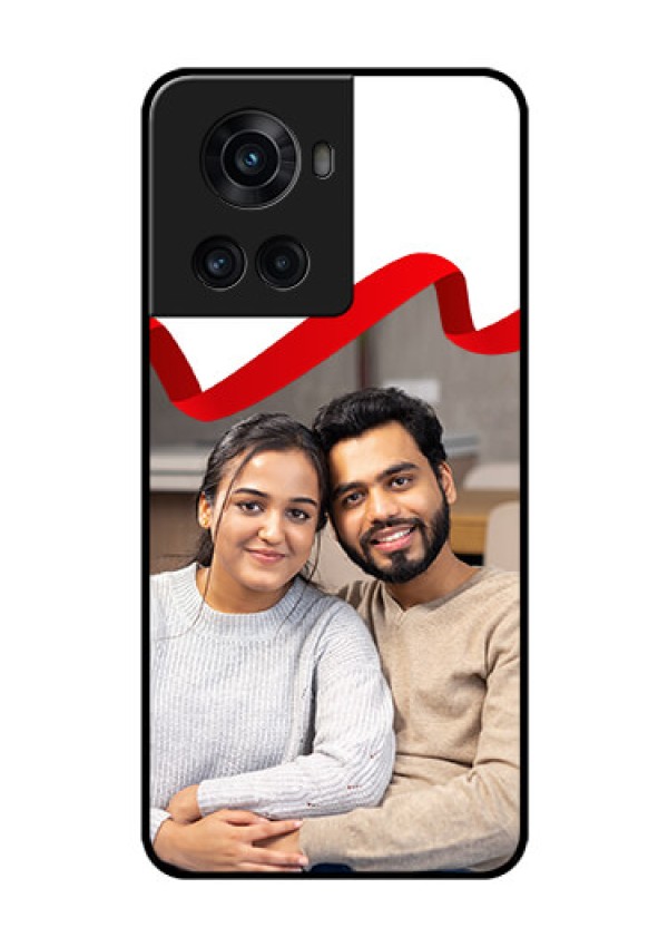 OnePlus 10R 5G Photo Printing on Glass Case - Red Ribbon Frame Design
