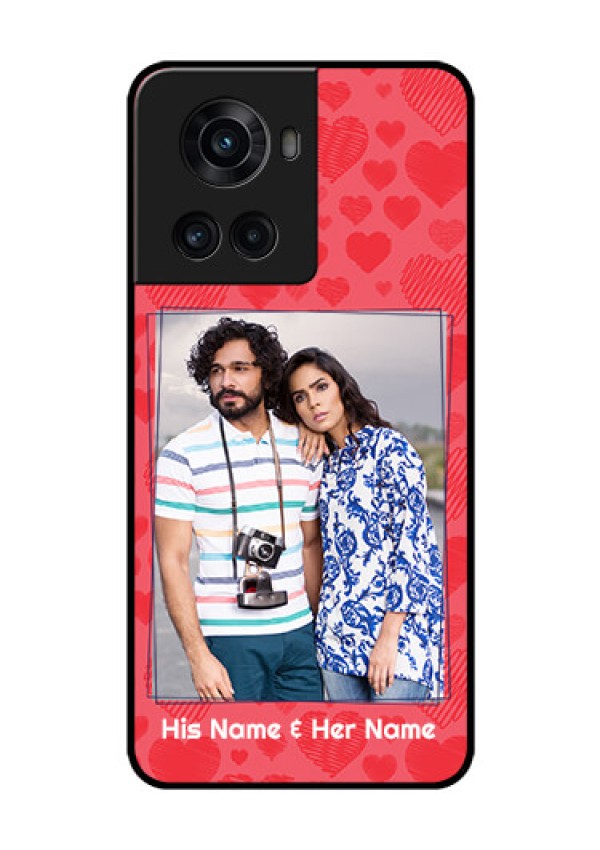 OnePlus 10R 5G Photo Printing on Glass Case - with Red Heart Symbols Design