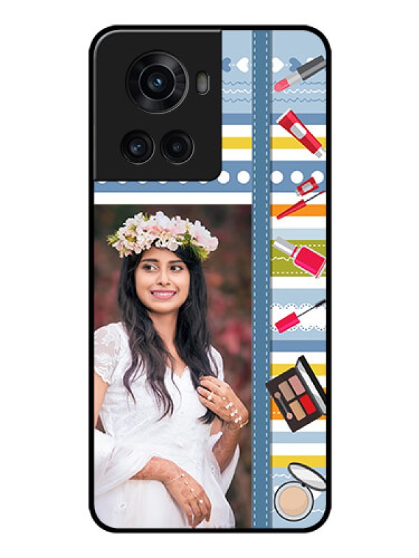 Custom OnePlus 10R 5G Personalized Glass Phone Case - Makeup Icons Design