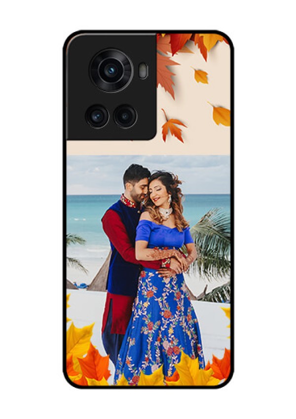 OnePlus 10R 5G Photo Printing on Glass Case - Autumn Maple Leaves Design