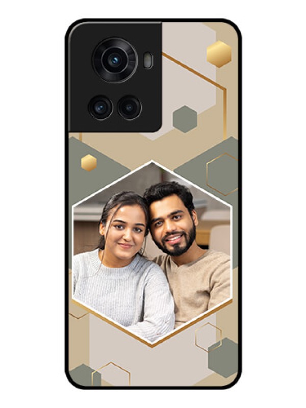Custom OnePlus 10R 5G Photo Printing on Glass Case - Stylish Hexagon Pattern Design