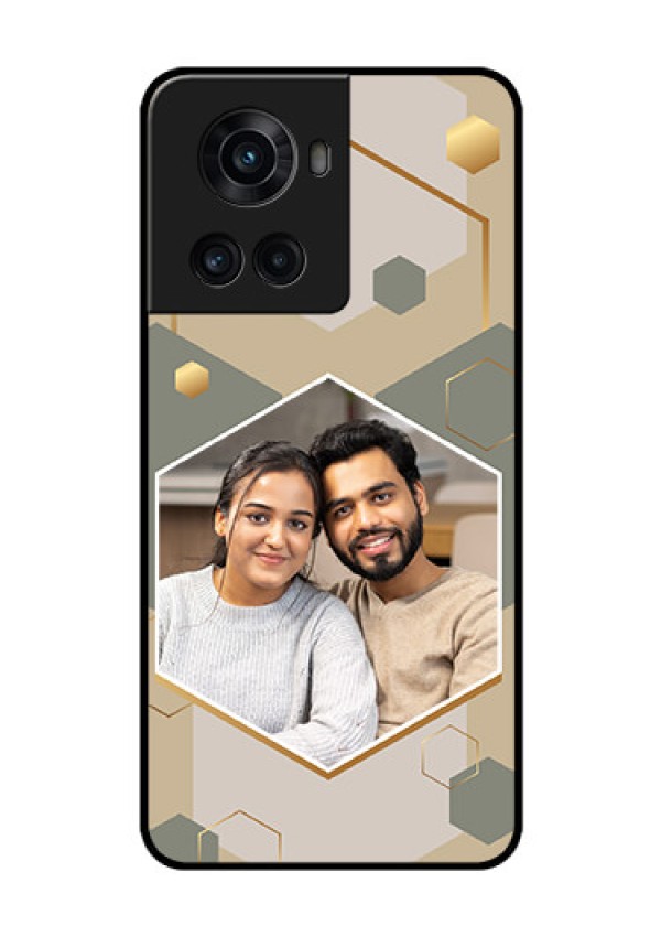 OnePlus 10R 5G Photo Printing on Glass Case - Stylish Hexagon Pattern Design