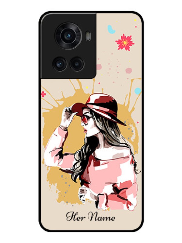 Custom OnePlus 10R 5G Photo Printing on Glass Case - Women with pink hat Design