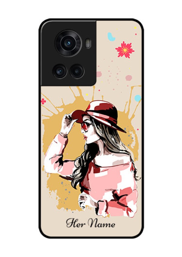 OnePlus 10R 5G Photo Printing on Glass Case - Women with pink hat Design