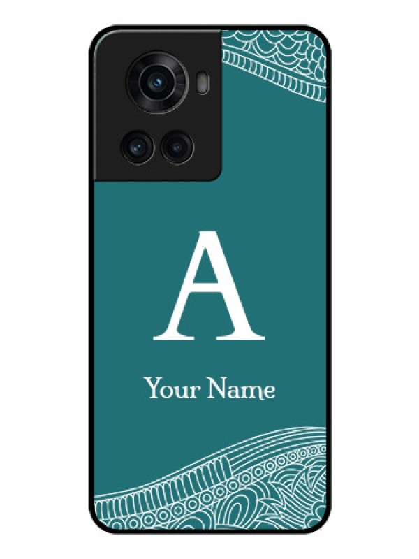 Custom OnePlus 10R 5G Personalized Glass Phone Case - line art pattern with custom name Design