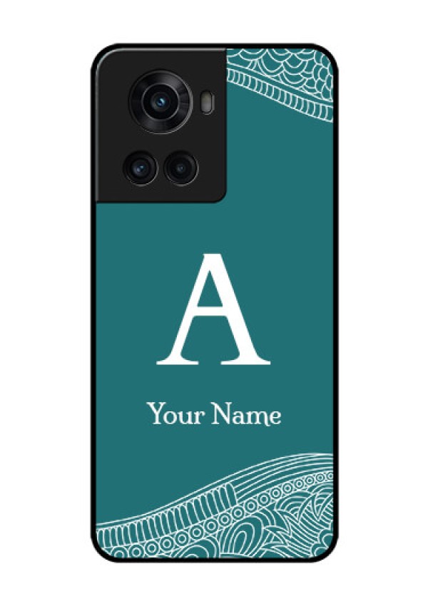OnePlus 10R 5G Personalized Glass Phone Case - line art pattern with custom name Design