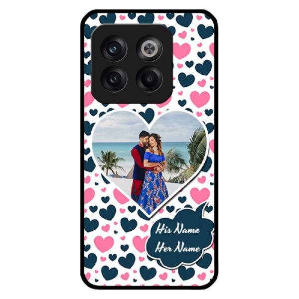 OnePlus 10T 5G Custom Glass Phone Case - Pink & Blue Heart Design OnePlus 10T 5G Custom Glass Phone Case - Pink & Blue Heart Design
