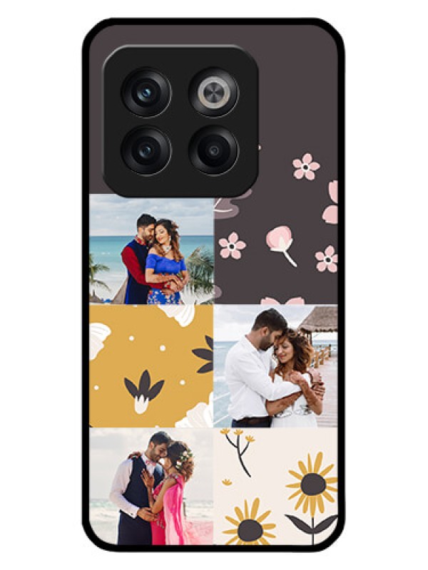 Custom OnePlus 10T 5G Photo Printing on Glass Case - 3 Images with Floral Design