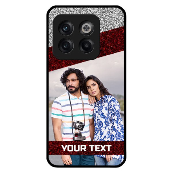 OnePlus 10T 5G Personalized Glass Phone Case - Image Holder with Glitter Strip Design