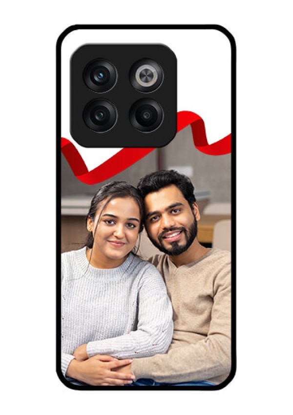 OnePlus 10T 5G Photo Printing on Glass Case - Red Ribbon Frame Design