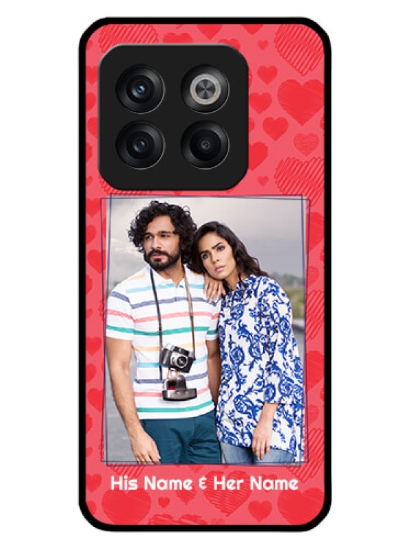 Custom OnePlus 10T 5G Photo Printing on Glass Case - with Red Heart Symbols Design