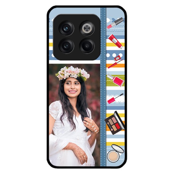 OnePlus 10T 5G Personalized Glass Phone Case - Makeup Icons Design