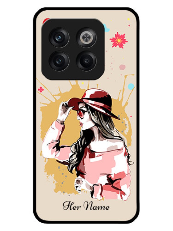 Custom OnePlus 10T 5G Photo Printing on Glass Case - Women with pink hat Design