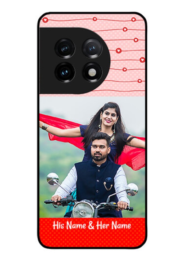OnePlus 11 5G Personalized Glass Phone Case - Red Pattern Case Design