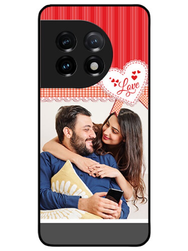 Custom OnePlus 11 5G Custom Glass Mobile Case - Red Love Pattern Design