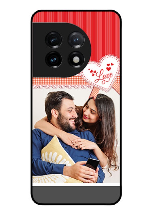 OnePlus 11 5G Custom Glass Mobile Case - Red Love Pattern Design