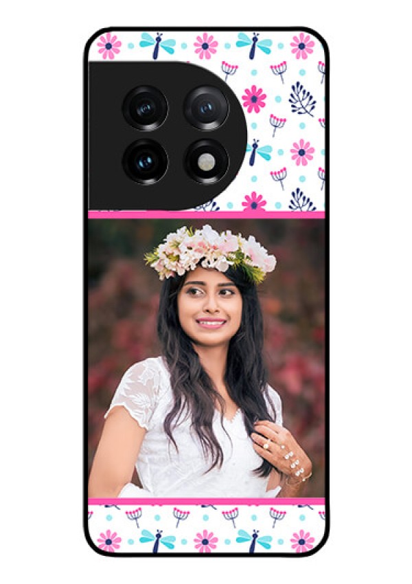 OnePlus 11 5G Photo Printing on Glass Case - Colorful Flower Design