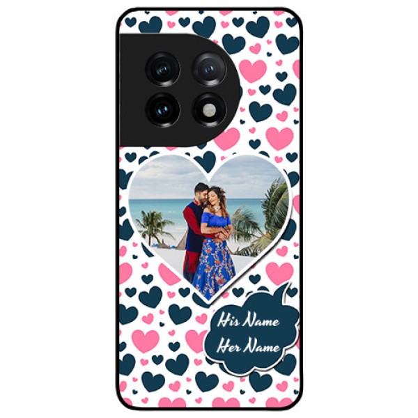 OnePlus 11 5G Custom Glass Phone Case - Pink & Blue Heart Design OnePlus 11 5G Custom Glass Phone Case - Pink & Blue Heart Design
