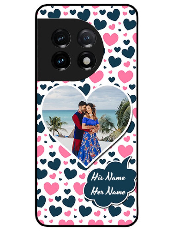 Custom OnePlus 11 5G Custom Glass Phone Case - Pink & Blue Heart Design