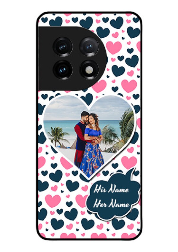 OnePlus 11 5G Custom Glass Phone Case - Pink & Blue Heart Design