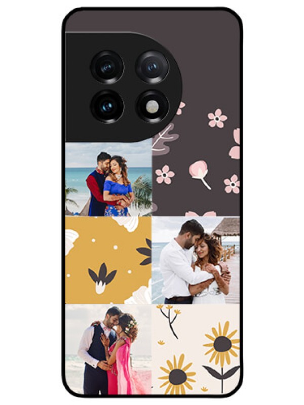 Custom OnePlus 11 5G Photo Printing on Glass Case - 3 Images with Floral Design