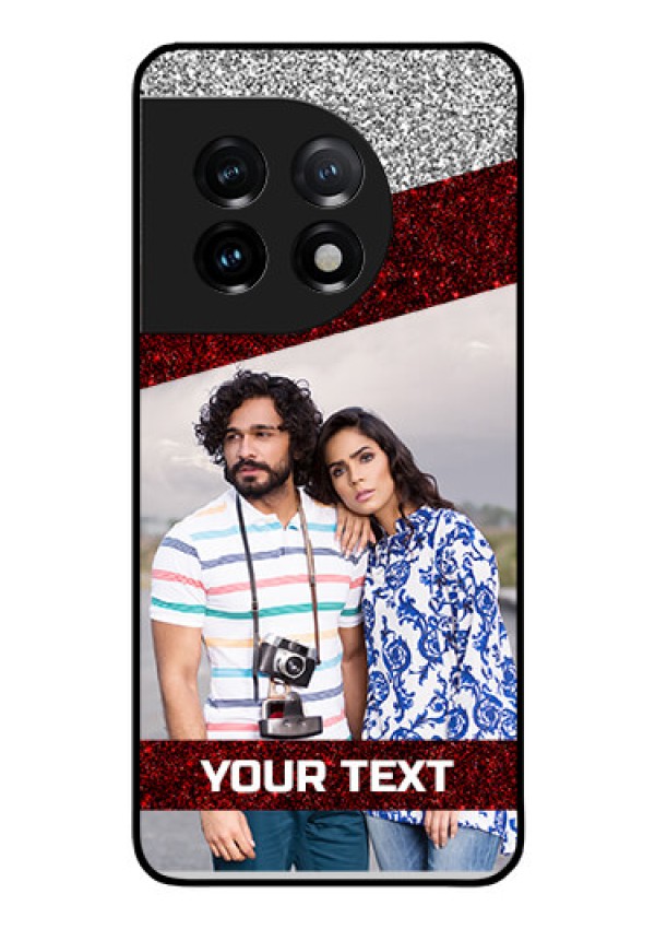 OnePlus 11 5G Personalized Glass Phone Case - Image Holder with Glitter Strip Design