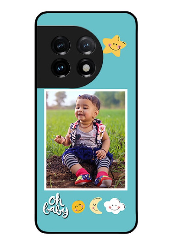 OnePlus 11 5G Personalized Glass Phone Case - Smiley Kids Stars Design
