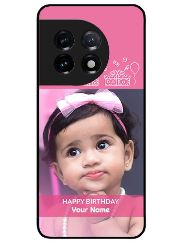 Custom OnePlus 11 5G Photo Printing on Glass Case - with Birthday Line Art Design
