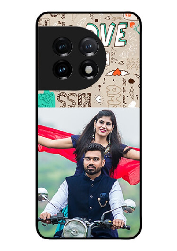 OnePlus 11 5G Custom Glass Phone Case - Love Doodle Pattern