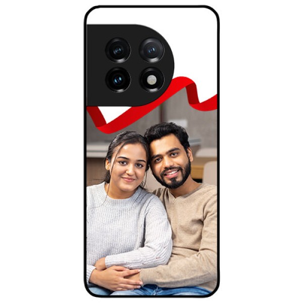 OnePlus 11 5G Photo Printing on Glass Case - Red Ribbon Frame Design
