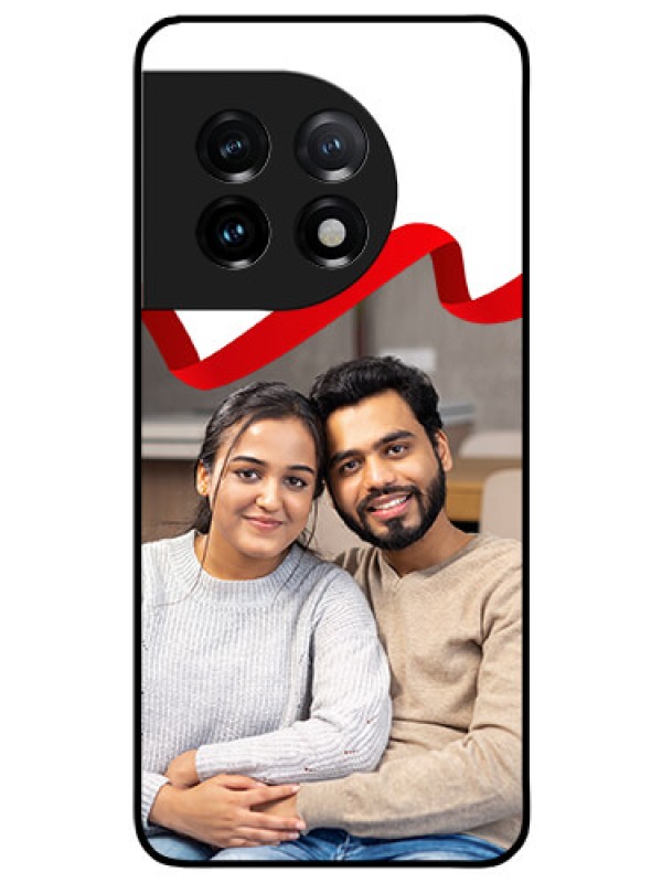 Custom OnePlus 11 5G Photo Printing on Glass Case - Red Ribbon Frame Design