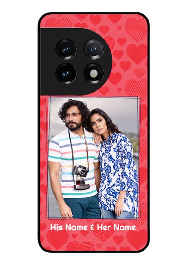 OnePlus 11 5G Photo Printing on Glass Case - with Red Heart Symbols Design