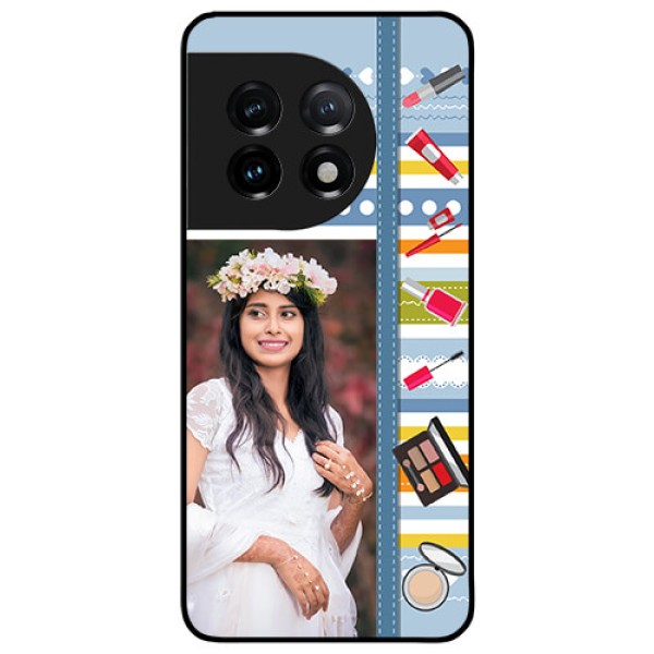 OnePlus 11 5G Personalized Glass Phone Case - Makeup Icons Design