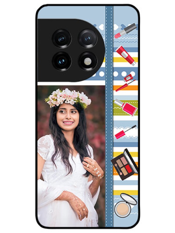 Custom OnePlus 11 5G Personalized Glass Phone Case - Makeup Icons Design