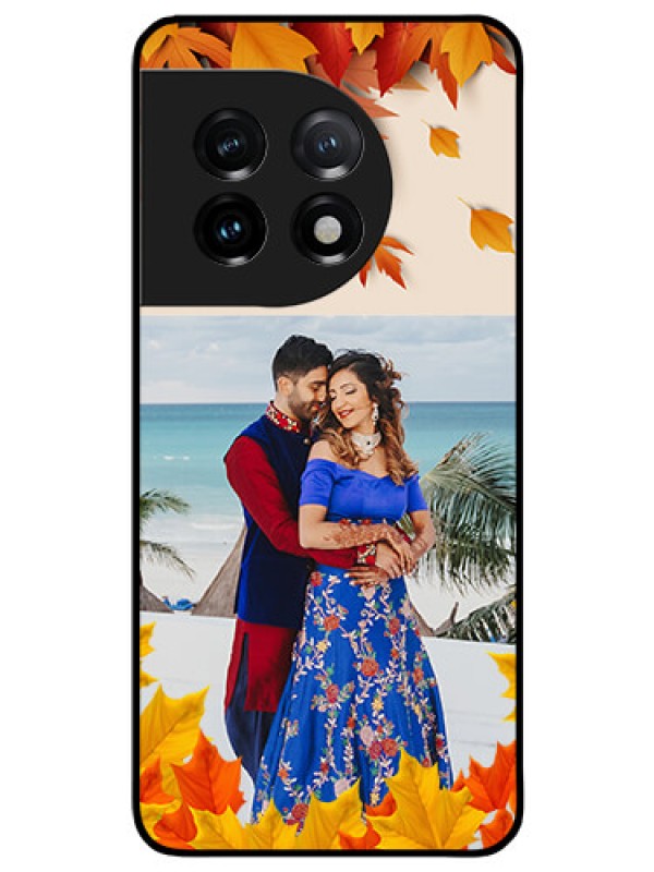 Custom OnePlus 11 5G Photo Printing on Glass Case - Autumn Maple Leaves Design