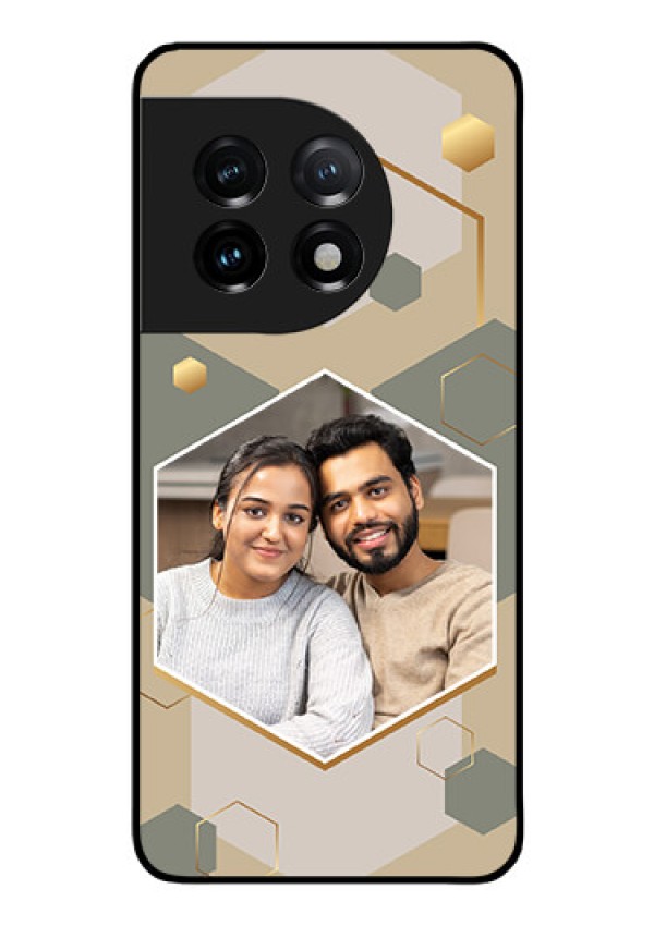 OnePlus 11 5G Photo Printing on Glass Case - Stylish Hexagon Pattern Design