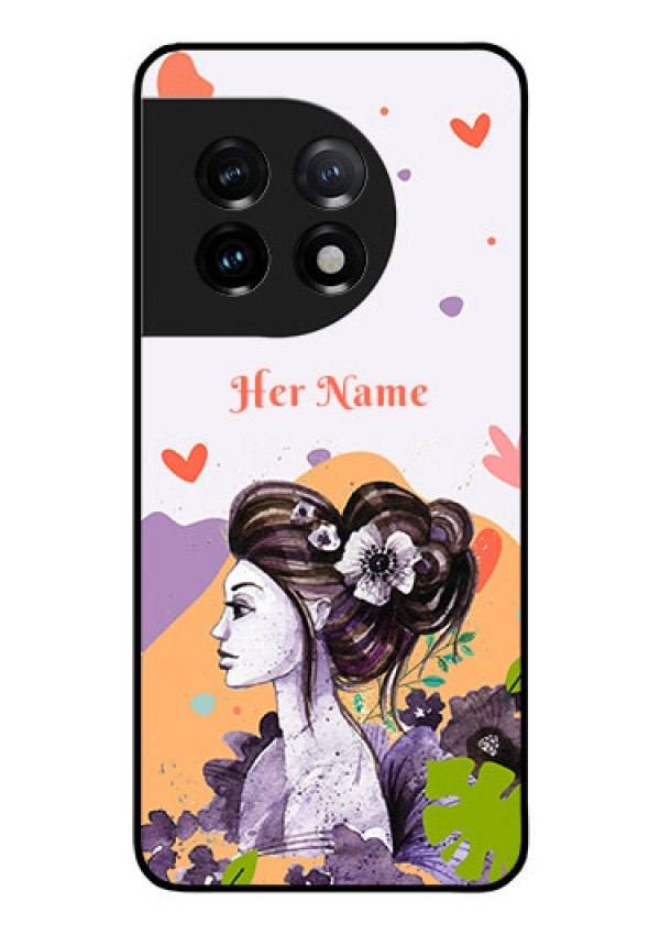 OnePlus 11 5G Personalized Glass Phone Case - Woman And Nature Design