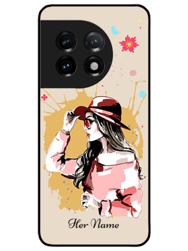 Custom OnePlus 11 5G Photo Printing on Glass Case - Women with pink hat Design