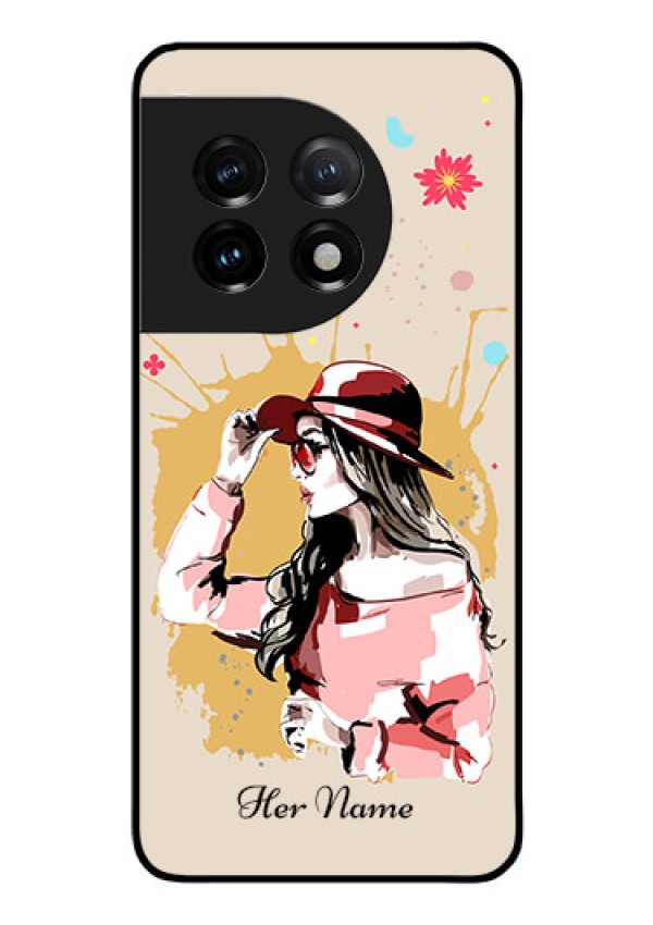 OnePlus 11 5G Photo Printing on Glass Case - Women with pink hat Design