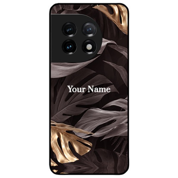 OnePlus 11 5G Personalised Glass Phone Case - Wild Leaves digital paint Design