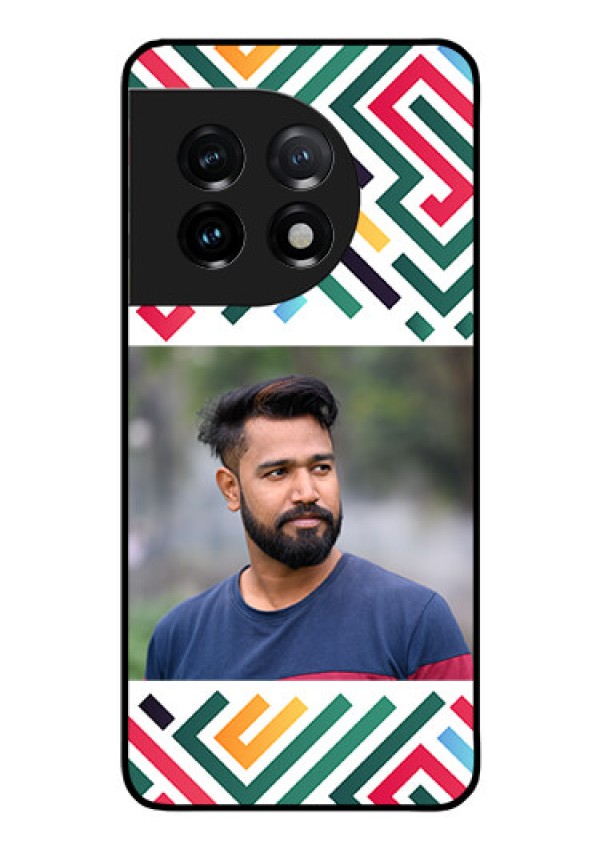 OnePlus 11 5G Personalized Glass Phone Case - Colorful Maze Pattern Design