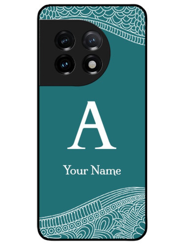 Custom OnePlus 11 5G Personalized Glass Phone Case - line art pattern with custom name Design