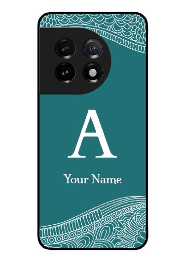 OnePlus 11 5G Personalized Glass Phone Case - line art pattern with custom name Design