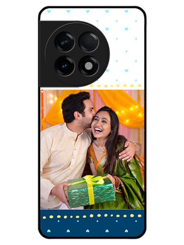 Custom OnePlus 11R 5G Personalized Glass Phone Case - White and Blue Abstract Design