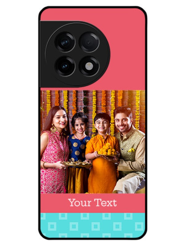 Custom OnePlus 11R 5G Personalized Glass Phone Case - Peach & Blue Color Design